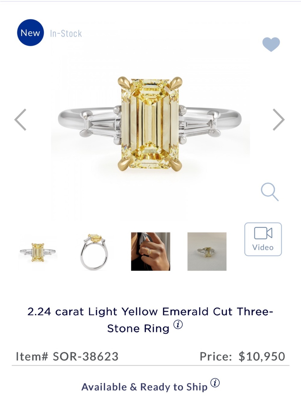 Yellow Emerald-Cut Diamond Ring with Tapered Baguette Accents